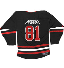 ANTHRAX 'NOT' hockey jersey in black, red, and white back view