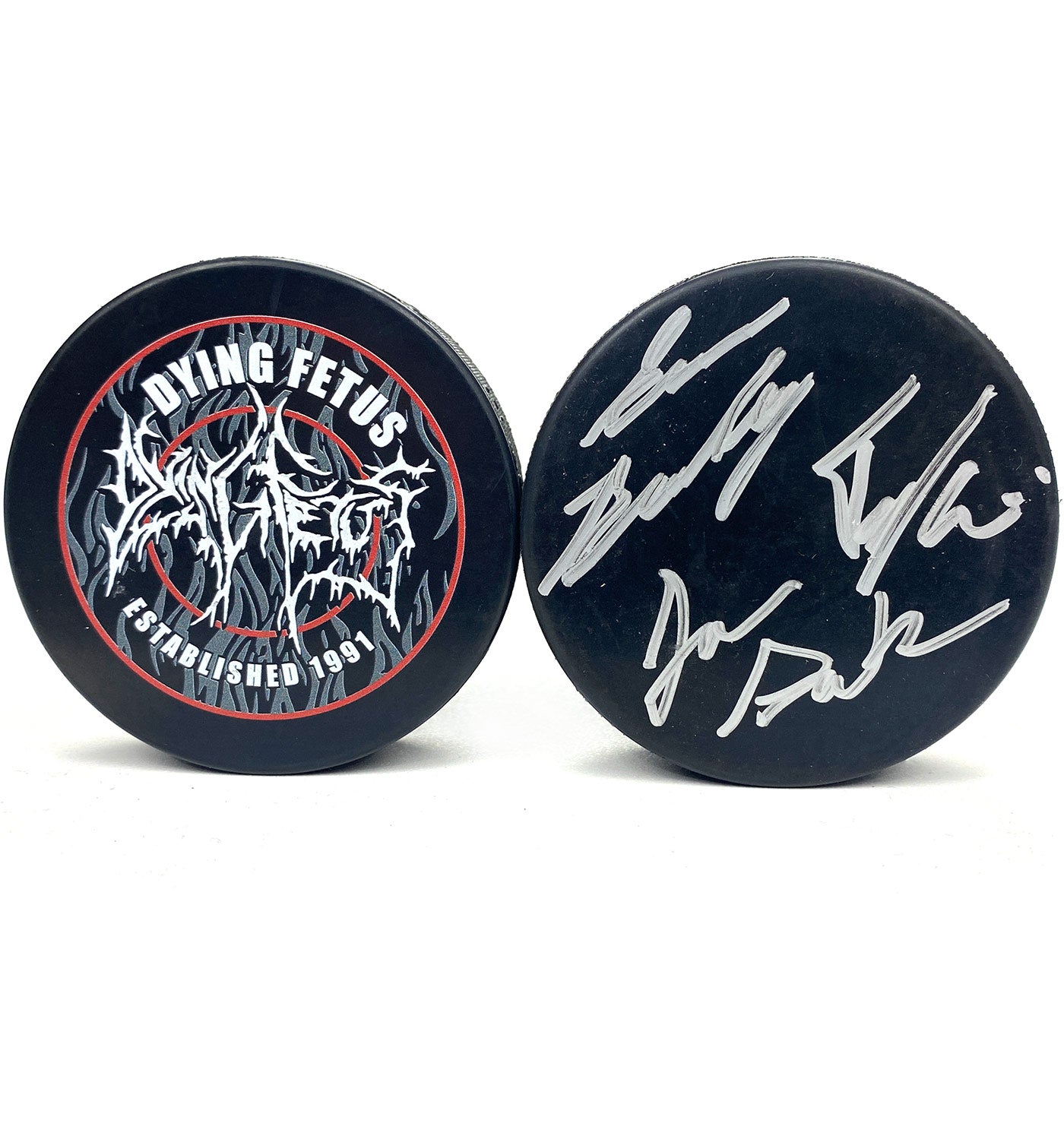 DYING FETUS 'DOUBLE LOGO' limited edition autographed hockey puck