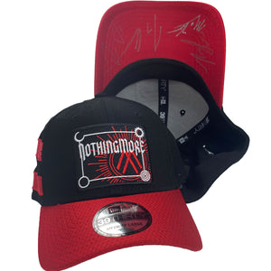 NOTHING MORE 'NEVERLAND' limited edition, autographed stretch fit hockey cap in black with red brim and red stripes