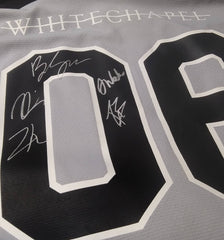 WHITECHAPEL 'MARK OF THE SKATE BLADE' limited edition autographed hockey jersey in grey, black, and white back view