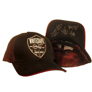 WHITECHAPEL 'PUCKIN VENOMOUS' limited edition autographed double mesh snapback hockey cap in black and red