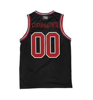CANNIBAL CORPSE 'HOCKEY CLUB' sleeveless basketball jersey in black, red, and white back view