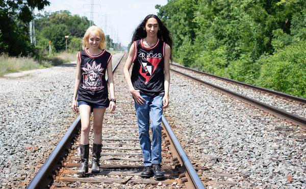 Car Bomb x PUCK HCKY basketball jerseys on models