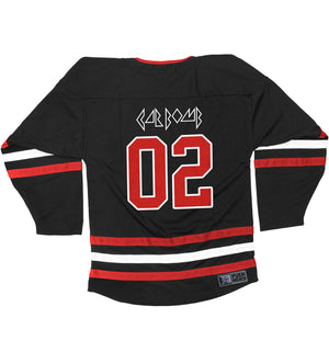 Car Bomb 'Liberty' hockey jersey in black, red, and white back view