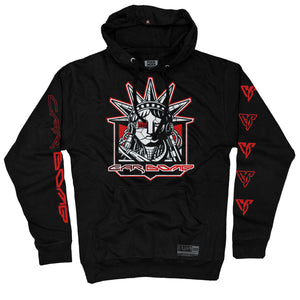 Car Bomb 'Liberty' pullover hockey hoodie in black front view