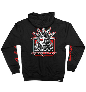 Car Bomb ‘Liberty’ full zip hockey hoodie in black back view