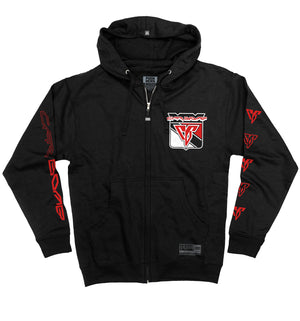 Car Bomb ‘Liberty’ full zip hockey hoodie in black front view