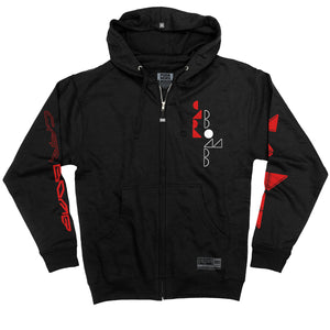Car Bomb ‘Meta’ full zip hockey hoodie in black front view