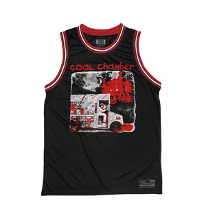 COAL CHAMBER 'ICE CREAM TRUCK' basketball jersey in black, red, and white front view