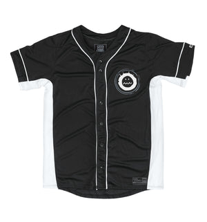 COAL CHAMBER 'LOCO' short sleeve baseball jersey in black and white front view