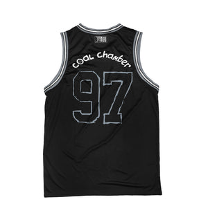 COAL CHAMBER 'LOCO' basketball jersey in black, grey, and white back view