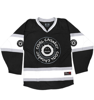 COAL CHAMBER 'LOCO' hockey jersey in black, white, and grey front view