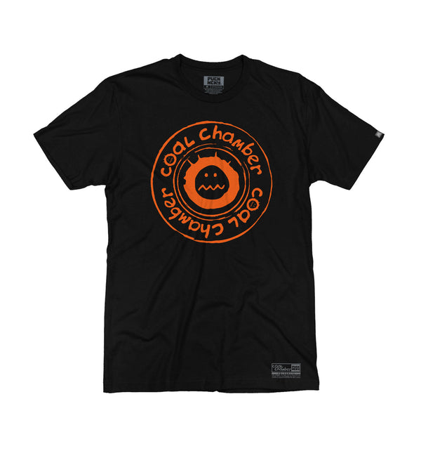 COAL CHAMBER 'LOCO' short sleeve hockey t-shirt in black with orange print front view