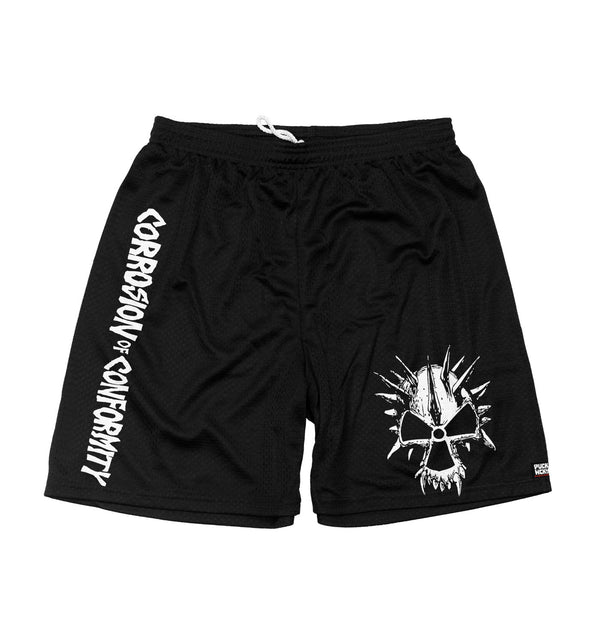 CORROSION OF CONFORMITY 'SKULL' mesh hockey shorts in black