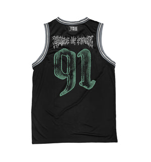 CRADLE OF FILTH 'DRAGON' basketball jersey in black, grey, and white back view
