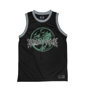 CRADLE OF FILTH 'DRAGON' basketball jersey in black, grey, and white front view