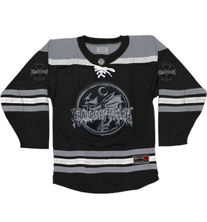 CRADLE OF FILTH 'DRAGON' deluxe hockey jersey in black, grey, and white front view