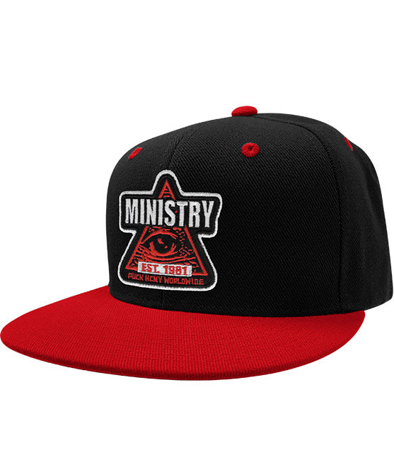MINISTRY 'PYRAMID 81' snapback hockey cap in black with red brim