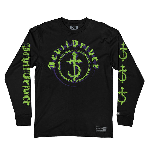 DEVILDRIVER 'CIRCLE' long sleeve hockey t-shirt in black front view