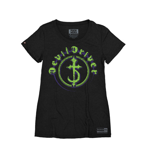 DEVILDRIVER 'CIRCLE' women's short sleeve hockey t-shirt in black front view