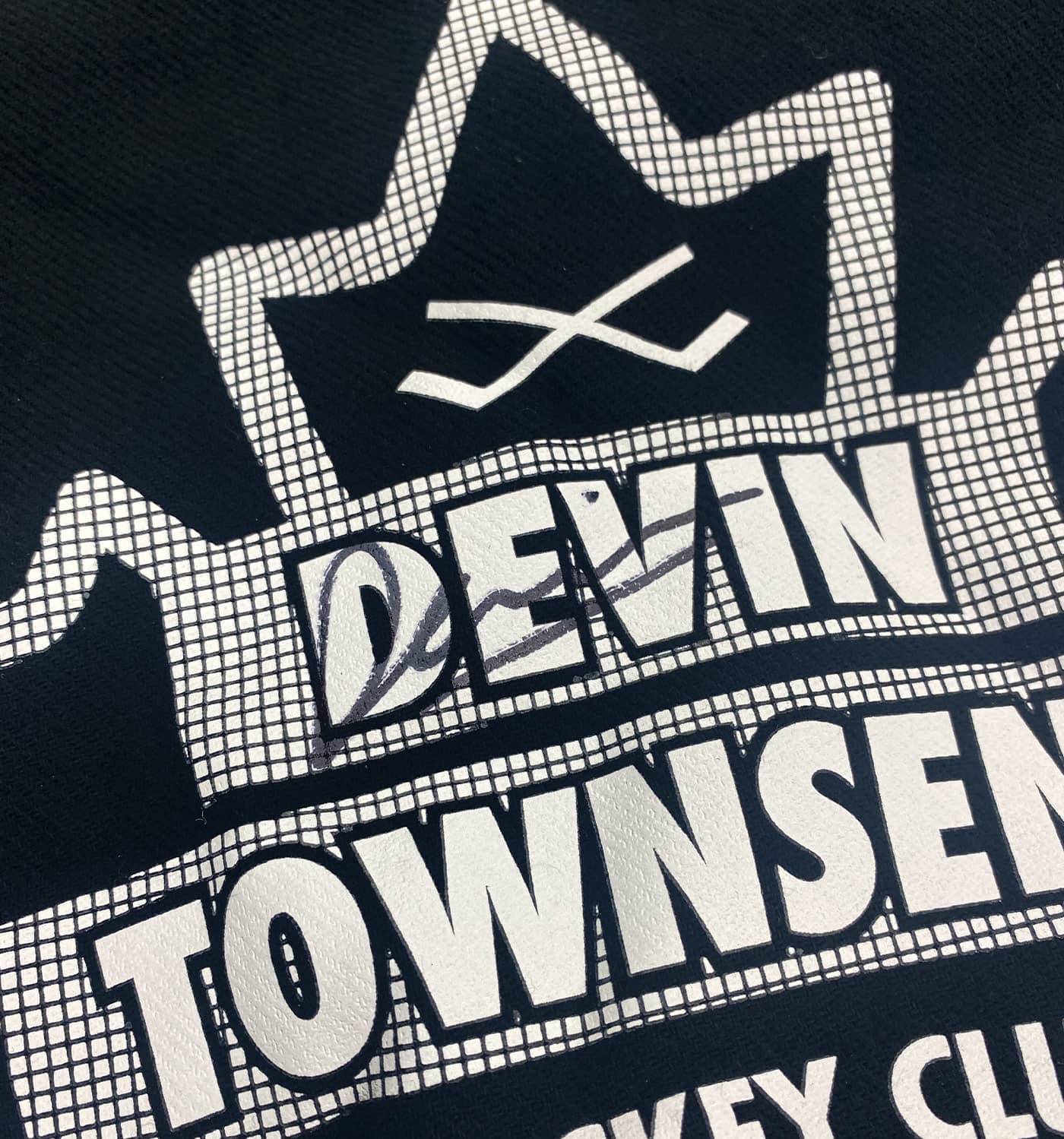 DEVIN TOWNSEND 'LEAF HOCKEY CLUB' limited edition, signed hockey flannel in solid black close up of back view