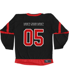 DANCE GAVIN DANCE ‘AFTERBURNER’ limited edition autographed hockey jersey in black and red back view