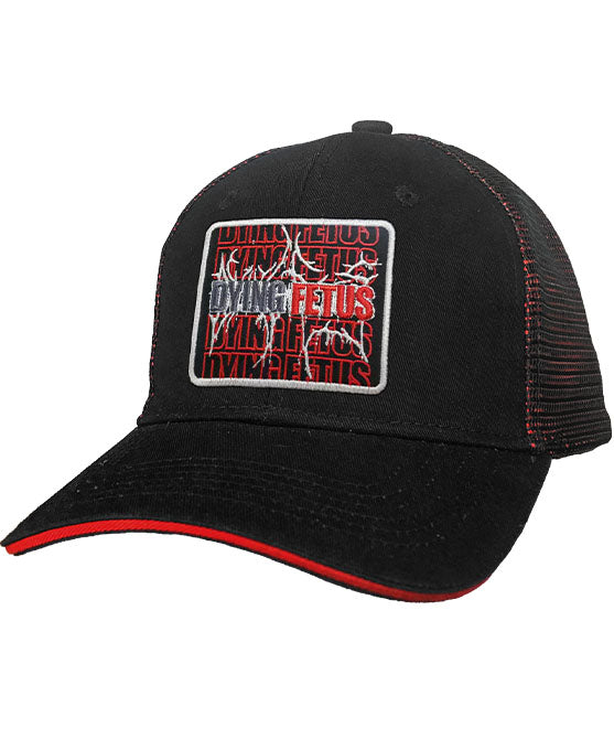 DYING FETUS 'DOUBLE LOGO' double mesh snapback hockey cap in black and red