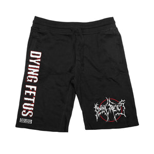 DYING FETUS 'DOUBLE LOGO' fleece hockey shorts in black front view