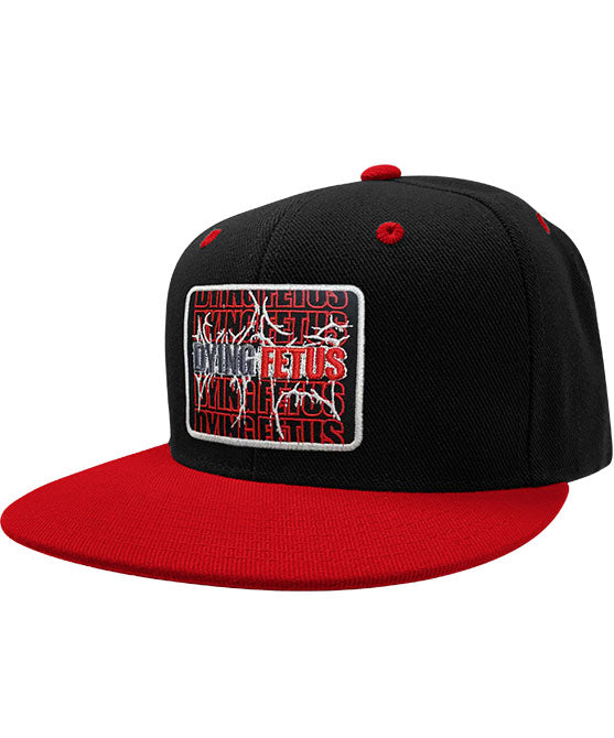 DYING FETUS 'DOUBLE LOGO' flat bill snapback hockey cap in black with red bill