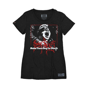 DYING FETUS 'MAKE THEM BEG' women's short sleeve hockey t-shirt in black front view