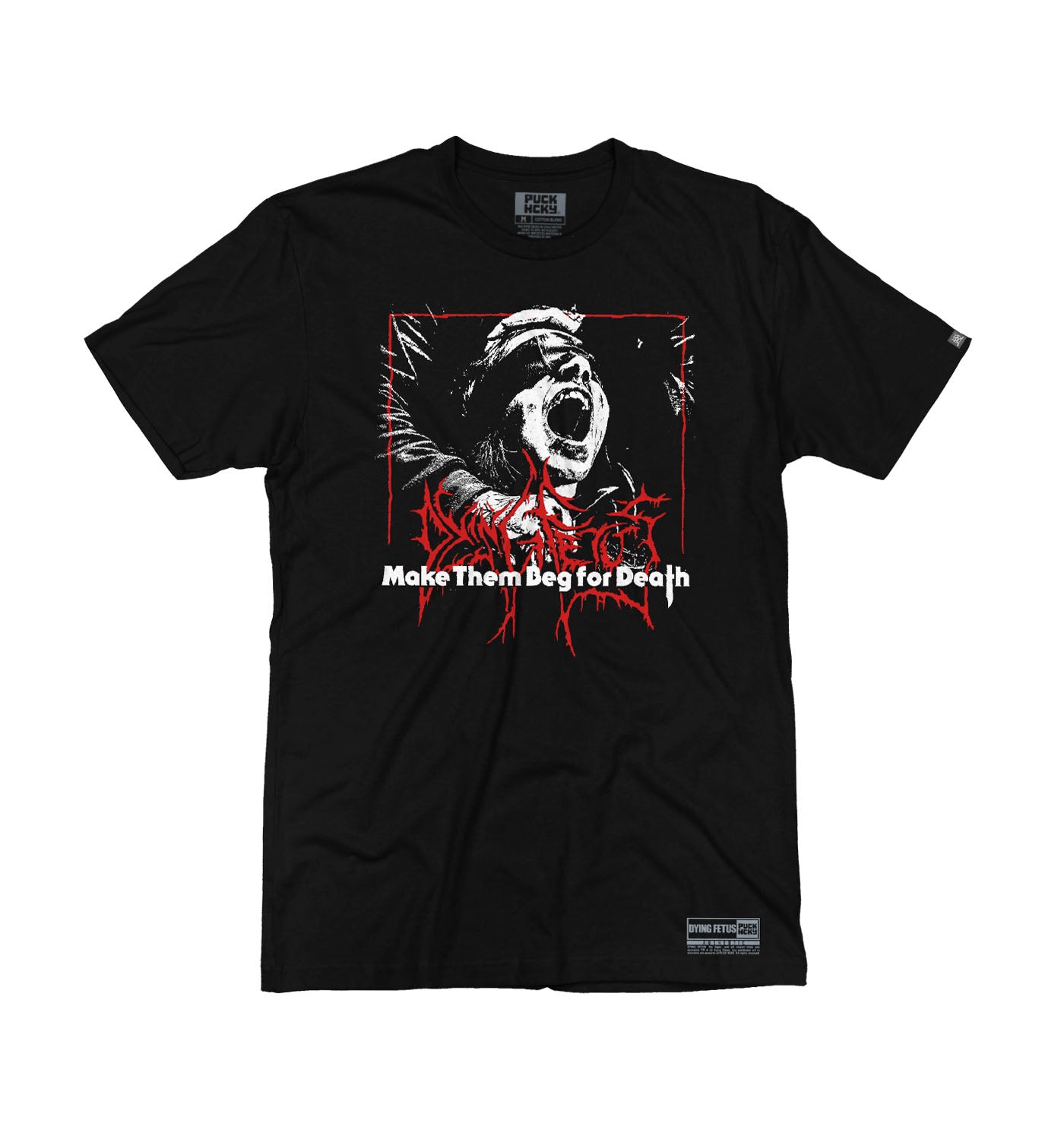 DYING FETUS 'MAKE THEM BEG' short sleeve hockey t-shirt in black front view