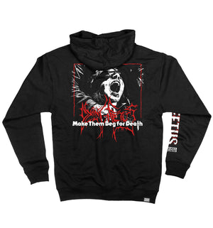 DYING FETUS 'MAKE THEM BEG' full zip hockey hoodie in black back view