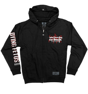DYING FETUS 'MAKE THEM BEG' full zip hockey hoodie in black front view
