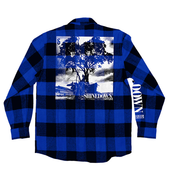 SHINEDOWN ‘WHISPER’ hockey flannel in blue plaid front view