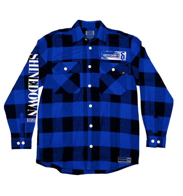 SHINEDOWN ‘WHISPER’ hockey flannel in blue plaid front view