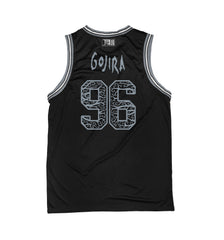 GOJIRA 'FROM THE TREES' sleeveless basketball jersey in black, grey, and white back view