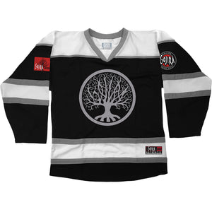 GOJIRA 'FROM THE TREES' hockey jersey in black, white, and grey front view