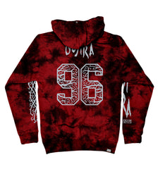 GOJIRA 'FROM THE TREES' pullover hockey hoodie in red and black tie-dye back view