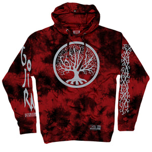 GOJIRA 'FROM THE TREES' pullover hockey hoodie in red and black tie-dye front view