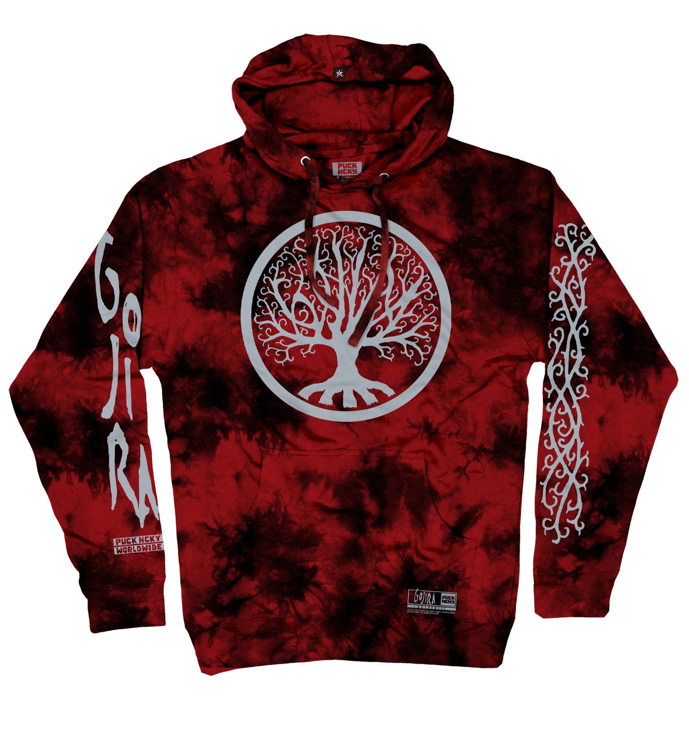 GOJIRA 'FROM THE TREES' pullover hockey hoodie in red and black tie-dye front view