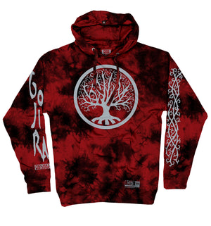 GOJIRA 'FROM THE TREES' pullover hockey hoodie in red and black tie-dye front view