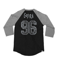 GOJIRA 'FROM THE TREES' hockey raglan t-shirt in black with athletic heather sleeves back view
