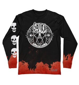 Gojira 'The Shooting Star' limited edition long sleeve hockey t-shirt in black with red tie dye