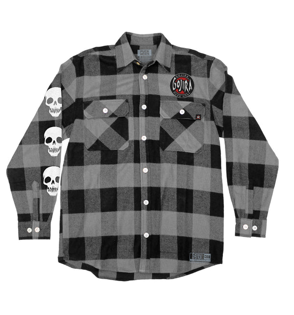 GOJIRA 'THE SHOOTING STAR' hockey flannel in grey plaid front view