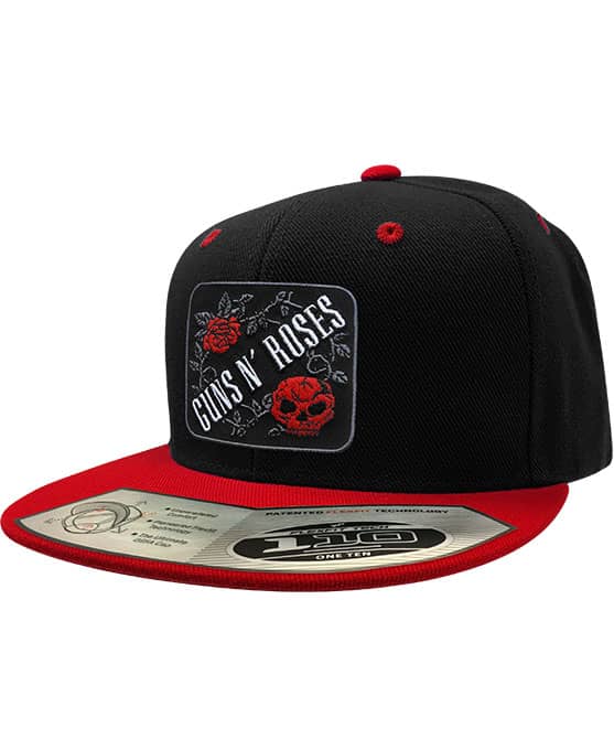 GUNS N' ROSES 'THE JUNGLE' snapback hockey cap in black with red brim front view