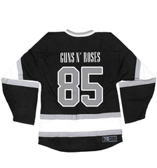 GUNS N' ROSES 'THE KINGS' deluxe hockey jersey in black, white, and grey back view