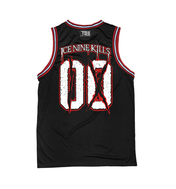 ICE NINE KILLS 'IX' sleeveless basketball jersey in black, red, and white back view