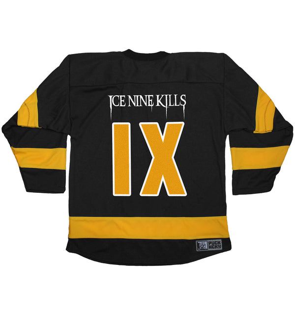 ICE NINE KILLS 'IX' hockey jersey in black and gold back view