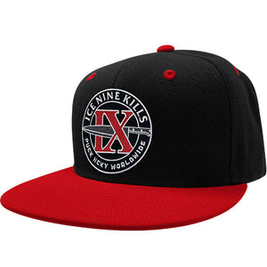 ICE NINE KILLS 'IX' flat bill snapback hockey cap in black with red bill front view