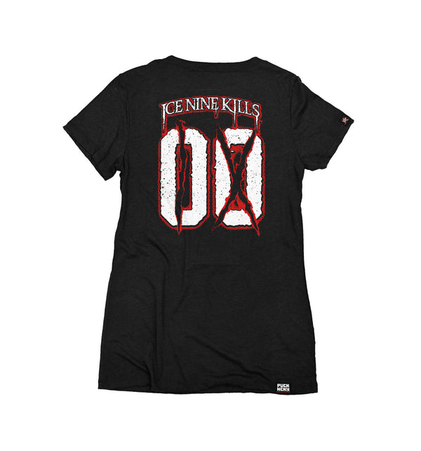 ICE NINE KILLS 'IX' women's short sleeve hockey t-shirt in black back view